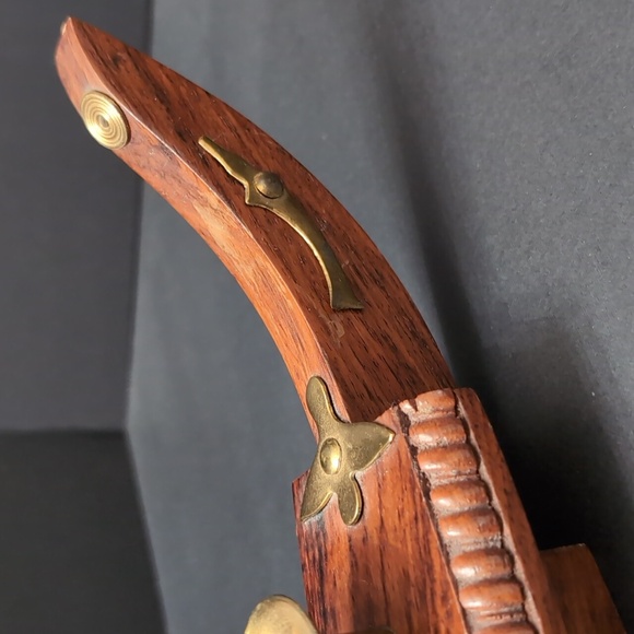 Vintage Kairali Mid-century Boho Wooden/Brass Gondola Boat Candle Holder. - Picture 4 of 11